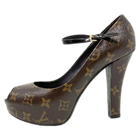 Retro Louis Vuitton Monogram Canvas Peep Toe Platform Pumps – Size 37.5 - Picture 1 of 10